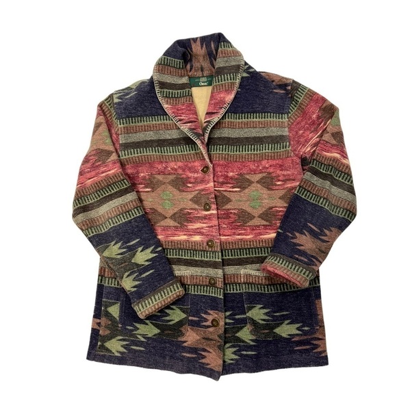 Orvis Southwestern Cotton Fleece Aztec Coat Jacket Shawl Collar Runs Large. - Picture 4 of 10